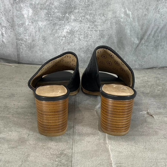 Jack Rogers Women's Black Leather Ronnie Perforated Peep-Toe Sandals SZ 9 - Picture 8 of 10